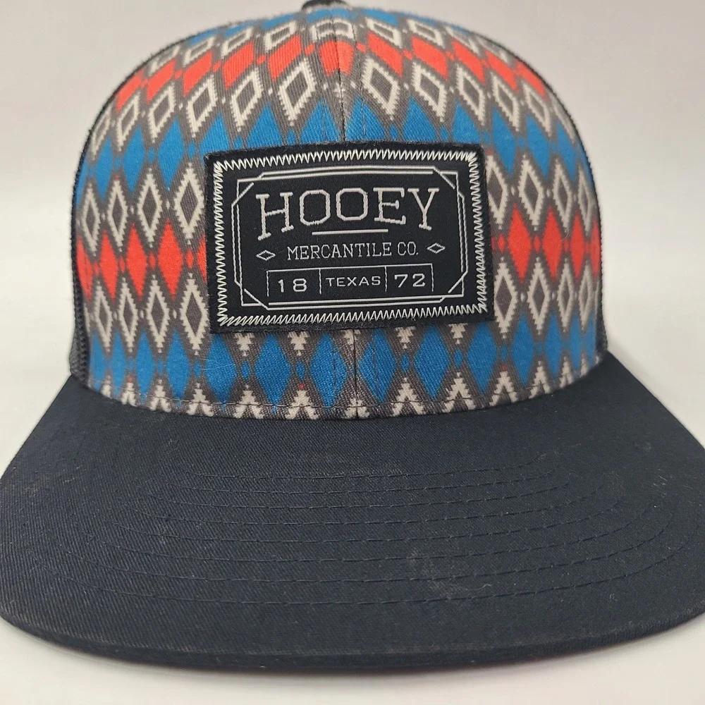 Hooey Hat Snapback Trucker‎ Mesh Black Blue Red Geometric Aztec Pattern Western - Picture 2 of 14
